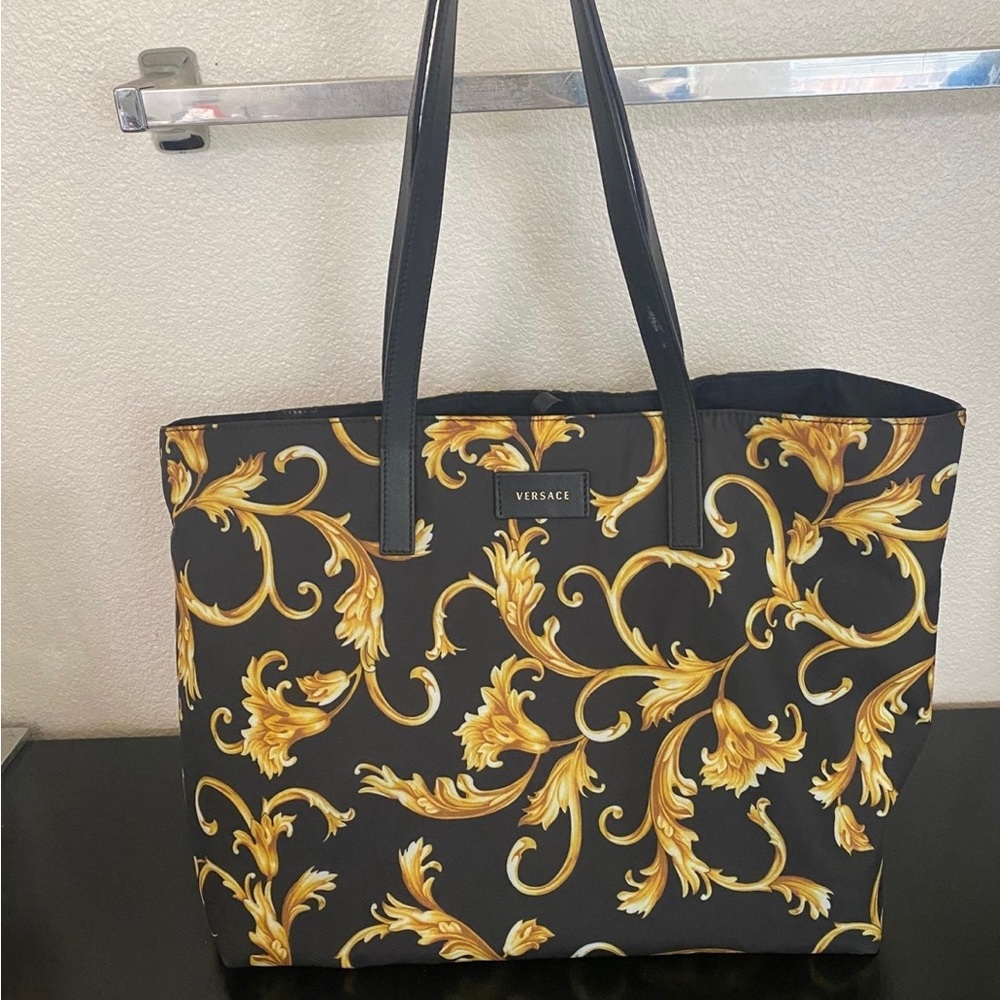VERSACE Nylon Baroque Print Tote Black